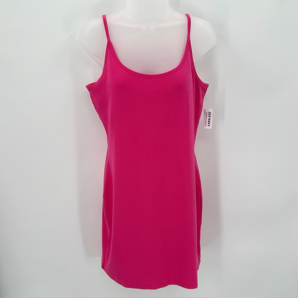 Old Navy Dress Women’s XL Pink Rib Knit Mini Fitted Stretch Strappy Casual NWT